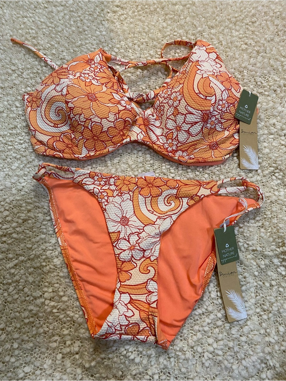 Mother Nature Orange Floral Underwire Bikini Top & Bottom